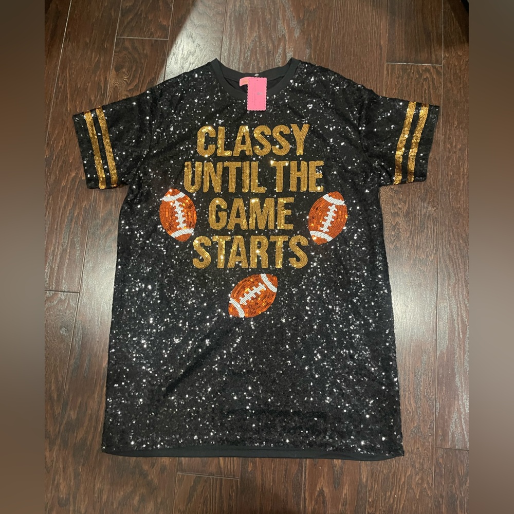Simply Southern T-Shirt Dress Size L/XL Classy Until The Game Starts Sequin NEW